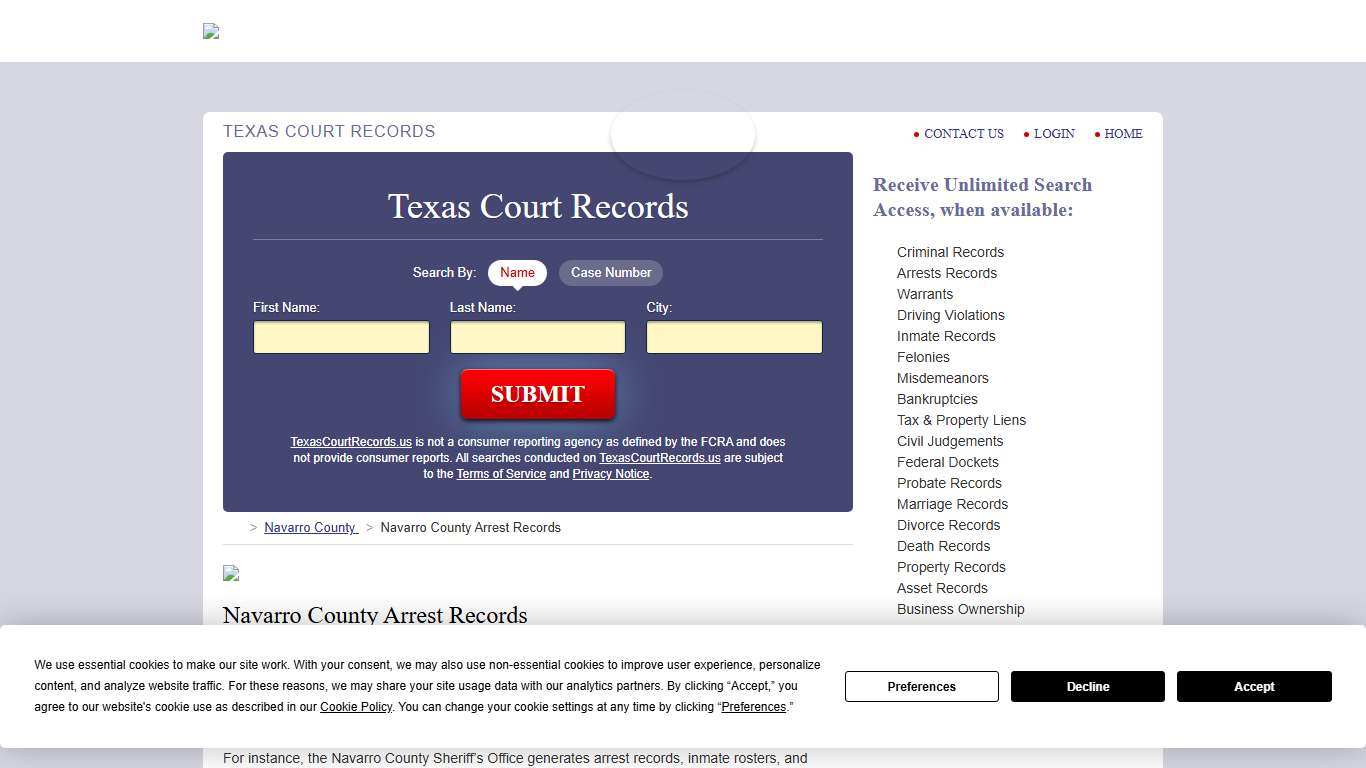 Navarro County Arrest Records TexasCourtRecords.us